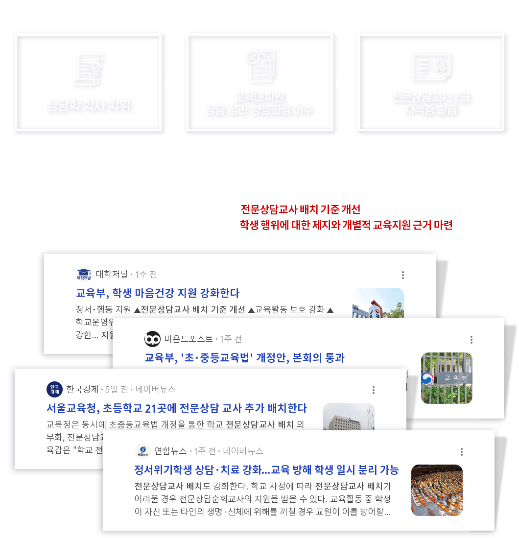 전문상담교사 2급 자격증 준비 과정, 1. 상담학 학사 학위 2. 교육대학원 상담심리 양성과정 이수 3. 전문상담교사 2급 자격증 발급, 초/중등교육법 (2025.3.13 목), 학생 정서·행동 지원 및 위기학생 긴급지원 근거 마련, 전문상담교사 배치 기준 개선 등으로 학생의 마음건강 지원 강화, 교원의 교육활동을 두텁게 보호하기 위해 학생 행위에 대한 제지와 개별적 교육지원 근거 마련