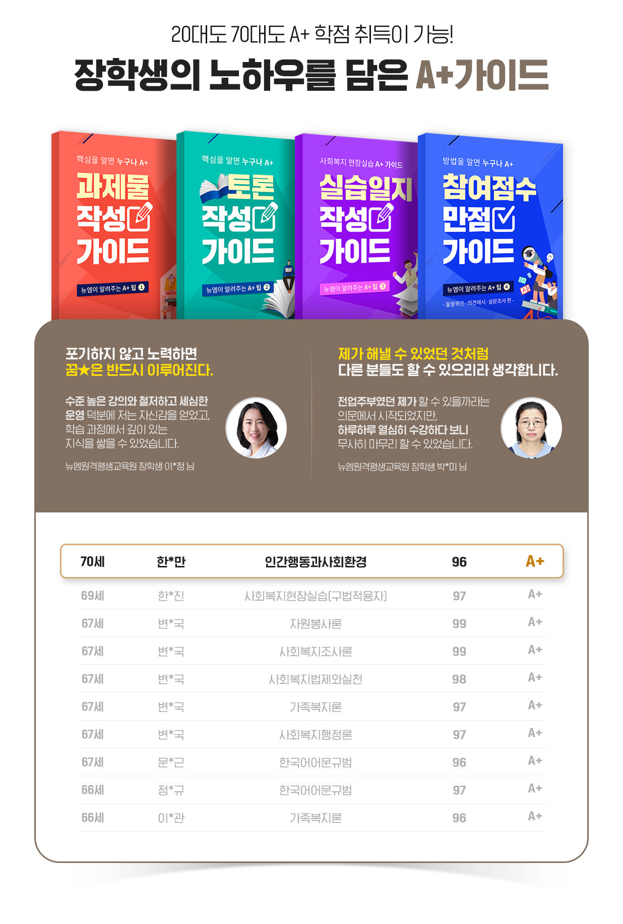 20대도 70대도 A+ 학점 취득이 가능! 장학생의 노하우를 담은 A+가이드