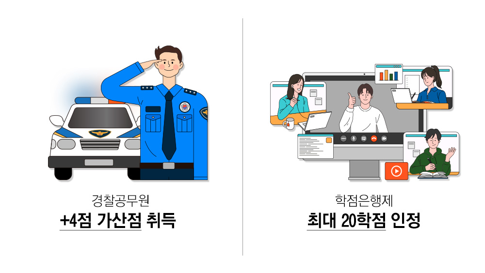 경찰공무원 +4점 가산점 취득, 학점은행제 최대 20학점 인정