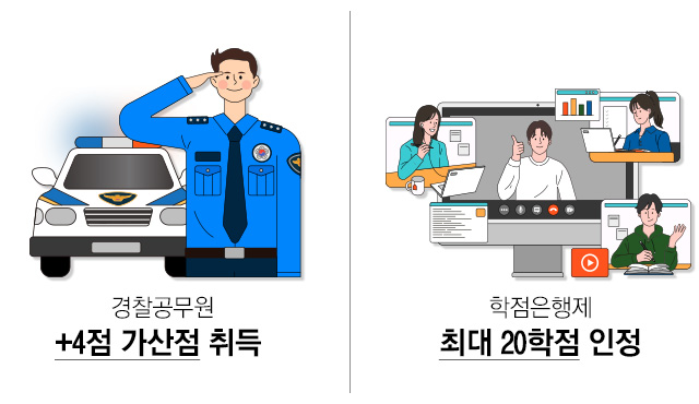경찰공무원 +4점 가산점 취득, 학점은행제 최대 20학점 인정
