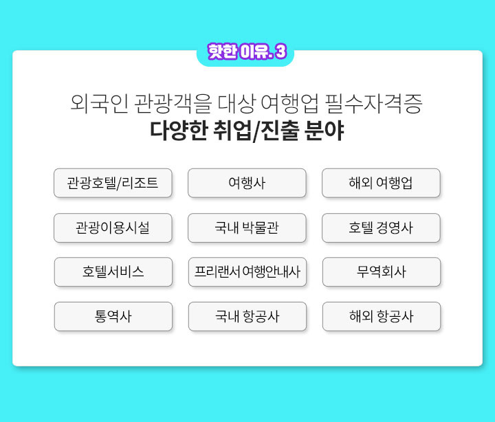 3. 외국인 관광객을 대상 여행업 필수자격증, 다양한 취업/진출 분야